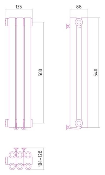 Дизайн-радиатор Сунержа Эстет 500х135 хром (3 секции) водяной