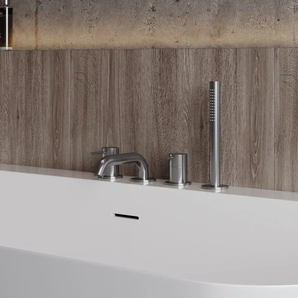 Смеситель на борт ванны AQUAme Siena AQM6219GM с душевым гарнитуром, оружейная сталь