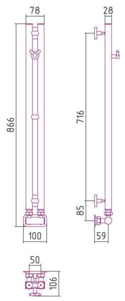 Полотенцесушитель водяной Сунержа Нюанс EU50+ 020-0212-0840 840x50 шампань