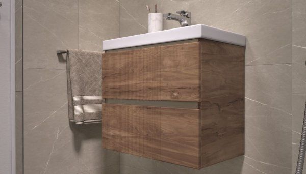 Тумба под раковину Velvex Mondi 600-0-2 (Madera Classica Slim) навесная акация темная (359 акация темная)