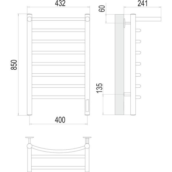 Полотенцесушитель электрический с полкой Terminus Классик П8 40х85 4670078531407, хром