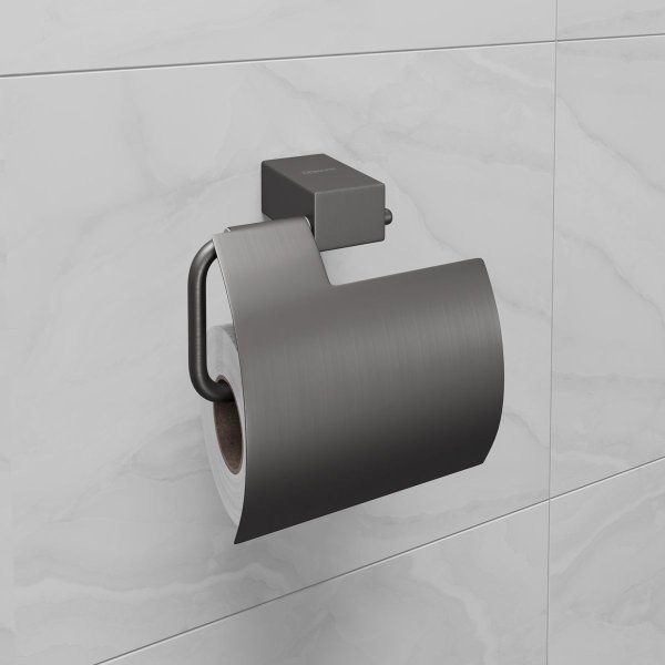 Держатель для туалетной бумаги Lemark SMOOTH LINE с крышкой, графит (9726012)