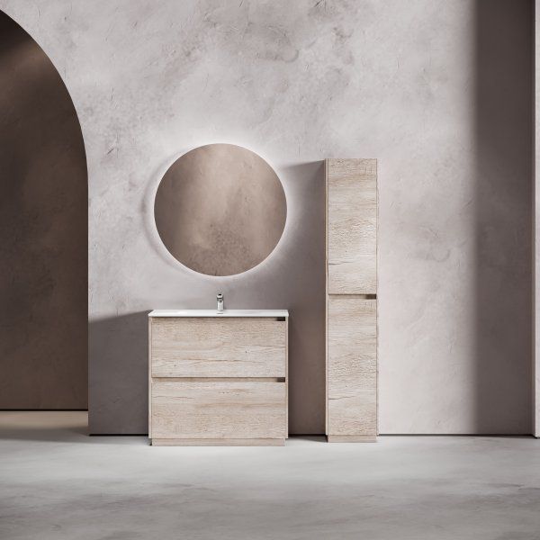 Тумба под раковину SANCOS Libra Floor напольная, 890х450х840, c двумя ящиками оснащенными доводчиками, дуб галифакс натуральный,  LB90FEG