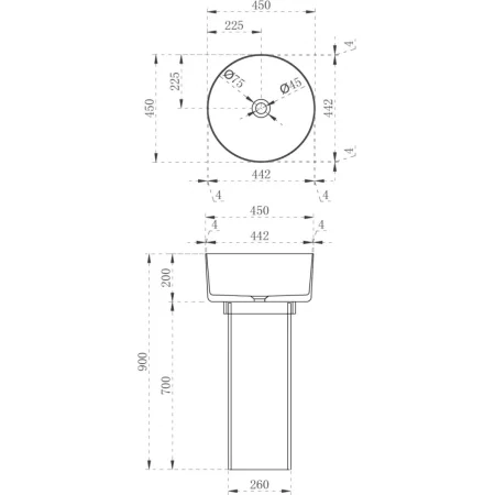 Раковина Abber Kristall AT2702Saphir 45x45 см, напольная, сапфир