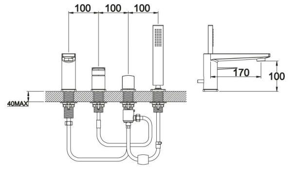 Смеситель BelBagno Carin CAR-VIM4-CRM для ванны