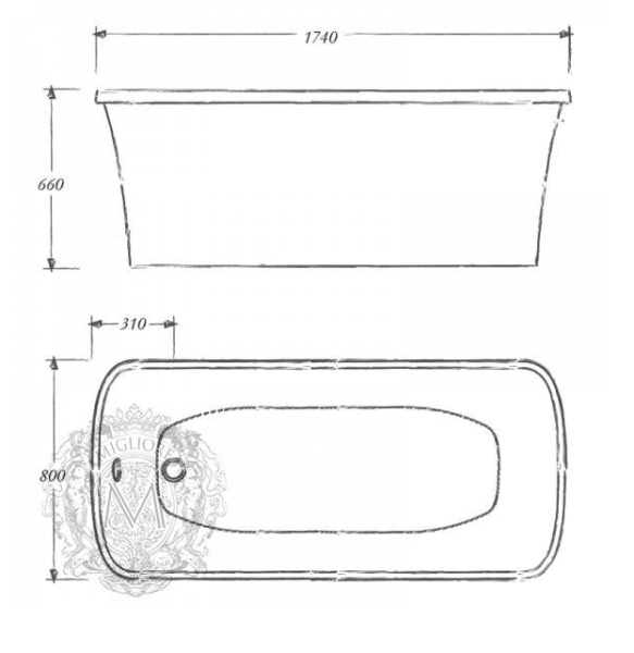 Ванна акриловая Migliori Olivia Panello ML.OLV-40.101.NR.DO 174х83 черная панель, золото