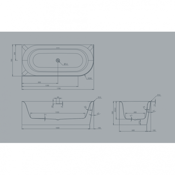 Акриловая ванна Knief Fresh Right 0100-232 180x80 пристенная, угол слева, белый