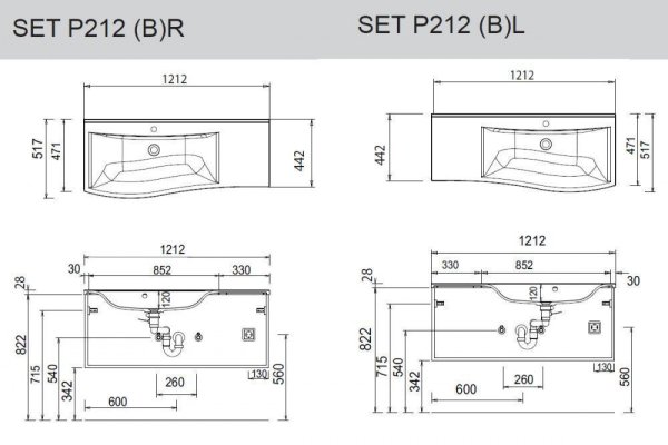 Тумба с раковиной Puris Purefaction SETP212L 722/161 120 L белая высокоглянцевая