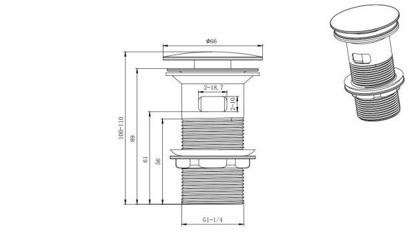 Донный клапан для раковины Push-open с переливом Aquatek AQ6001BGM, Оружейная сталь