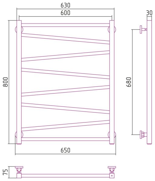 Полотенцесушитель водяной Сунержа Сирокко 31-0253-8060 800x600 черный матовый