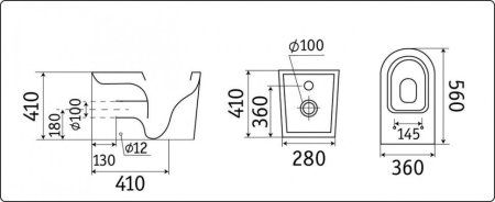 Унитаз приставной CeramaLux 3178-18, Черно-Глянцевый
