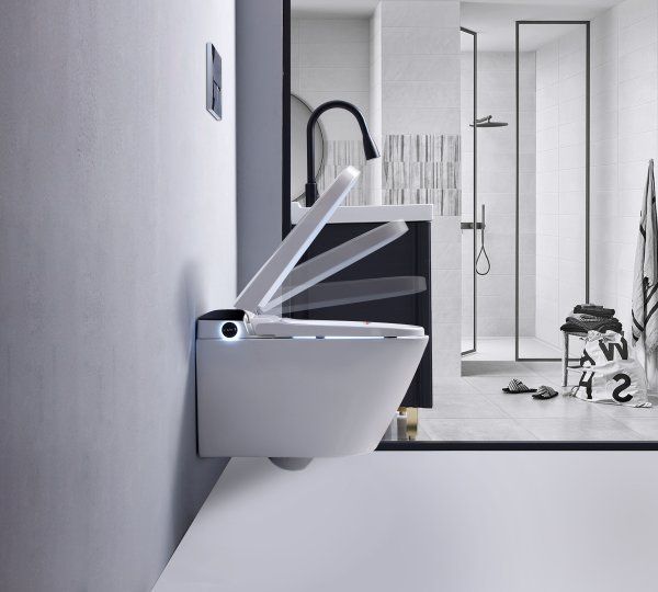 Электронный унитаз-биде подвесной с инсталляцией и черной матовой кнопкой TIMO (TЕ-751B)