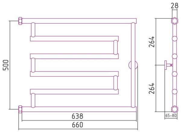 Полотенцесушитель водяной Сунержа High-Tech 31-4052-5065 500x650 черный матовый