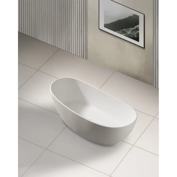 Ванна из литьевого мрамора Abber Stein AS9615-1.6 163x85 см, отдельностоящая, белый матовый