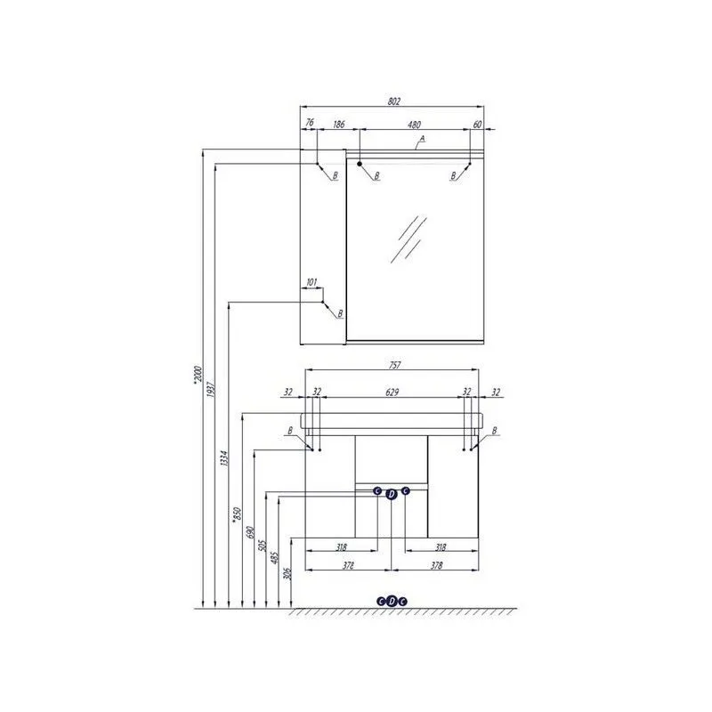 1a222502nrc80 зеркальный шкаф рене 80 белый грецкий орех