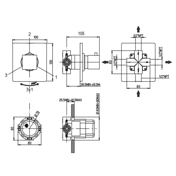 Дивертор Paini Grazia на 3 выхода, встраиваемый, хром 21CR471 - купить в Москве по низкой цене в интернет-магазине с доставкой по всей России | HITsant Дивертор Paini Grazia на 3 выхода, встраиваемый, хром 21CR471
