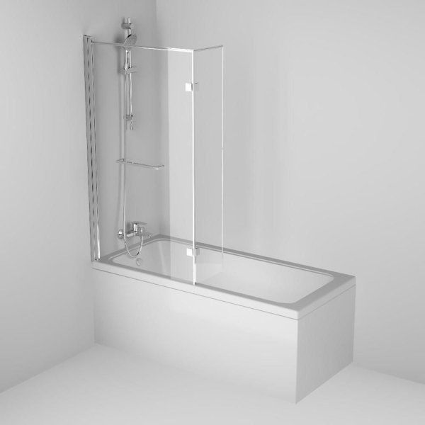 Шторка на борт ванны  Damixa DX35WBS-D7W1-150MT 150х80 с полотенцедержателем, стекло прозрачное, профиль хром